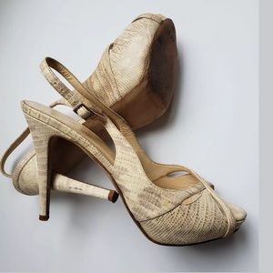 Kate Spade Heels Open Toe Gold Snakeskin